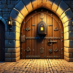 **A strong password is a first defense:** Imagine a medieval castle gate, heavily fortified, with a complex combination lock on the door and a password manager. A glowing "2FA" symbol floats above. Dutch medieval style.